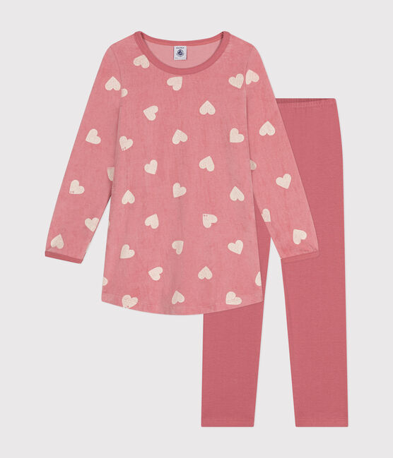 Children's heart print velour nightdress ROSEWOOD pink/MARSHMALLOW