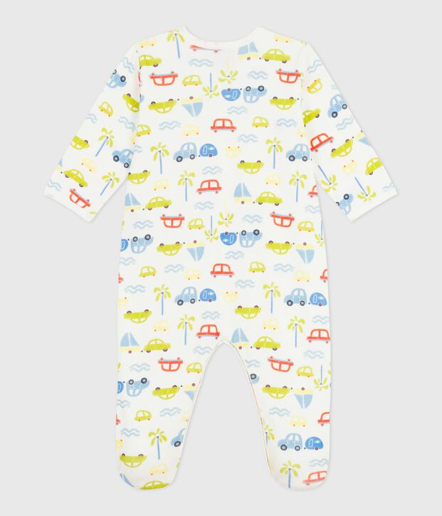 Babies' cotton pyjama suit with a motor car print white/multicolor
