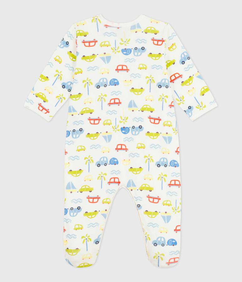 Babies' cotton pyjama suit with a motor car print MARSHMALLOW white/MULTICO white