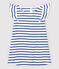 Girls' Short-Sleeved Cotton Dress MARSHMALLOW white/SURF blue