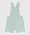 Babies' short-legged plain cotton/linen dungarees blue