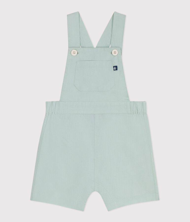 Babies' short-legged plain cotton/linen dungarees blue