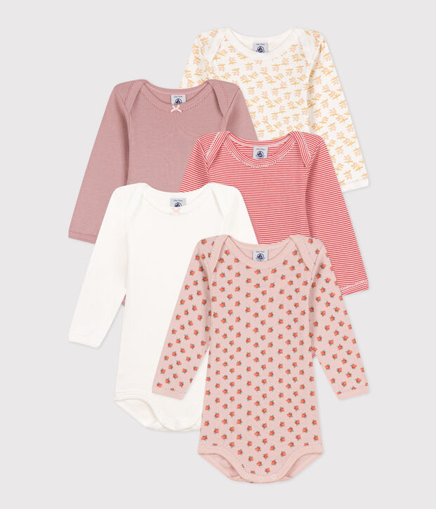 Babies' Floral Long-Sleeved Cotton Bodysuits - 5-Pack multicolor