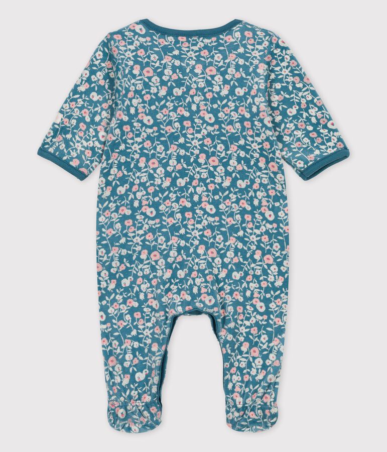 Organic printed velvet baby sleepsuit green/white