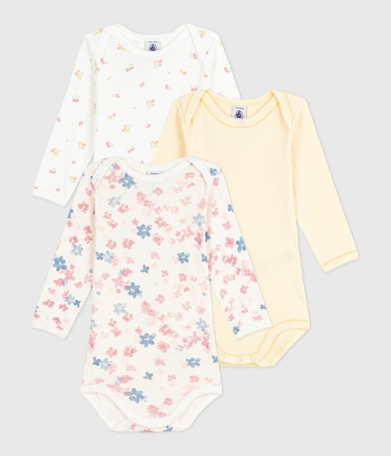 Pack of babies' long-sleeved floral-print cotton bodies multicolor