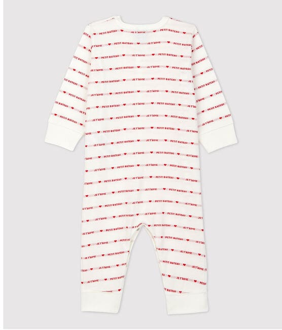Babies' "Petit Bateau je t'aime" Footless Organic Cotton Sleepsuit MARSHMALLOW white/TERKUIT red
