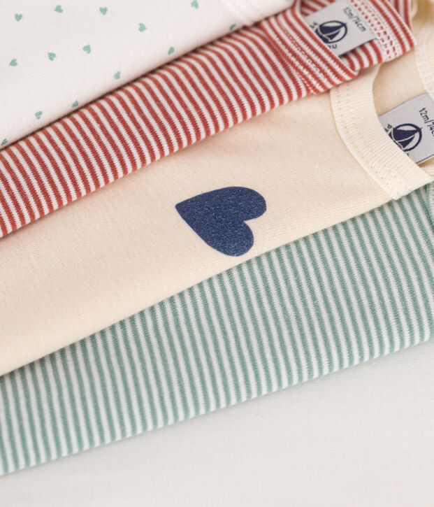 Babies' 3-Heart Patterned Long-Sleeved Cotton Bodysuits - 5-Pack multicolor