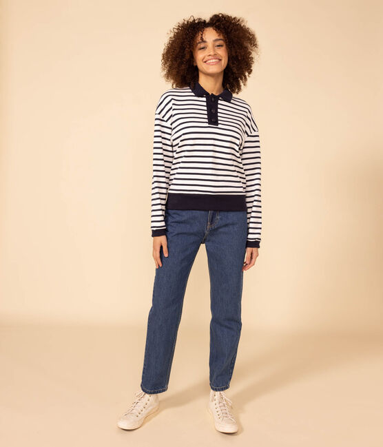 Women's Breton Cotton Top MARSHMALLOW white/SMOKING blue