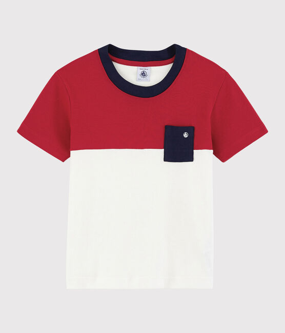 Boys' Short-Sleeved Cotton T-Shirt TERKUIT red/MARSHMALLOW white