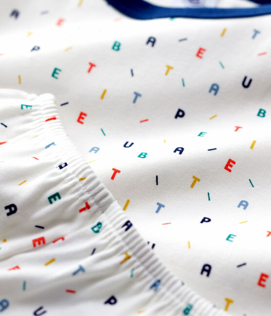 Boys' Short-Sleeved Multicoloured Letter Print Organic Cotton Pyjamas MARSHMALLOW white/MULTICO white