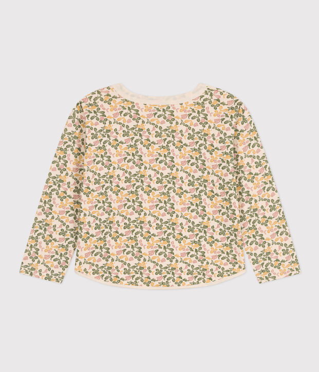 Girls' long-sleeved T-shirt in printed tube knit Ecru/multicolor