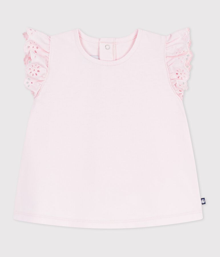 Babies' short-sleeved plain cotton T-shirt pink