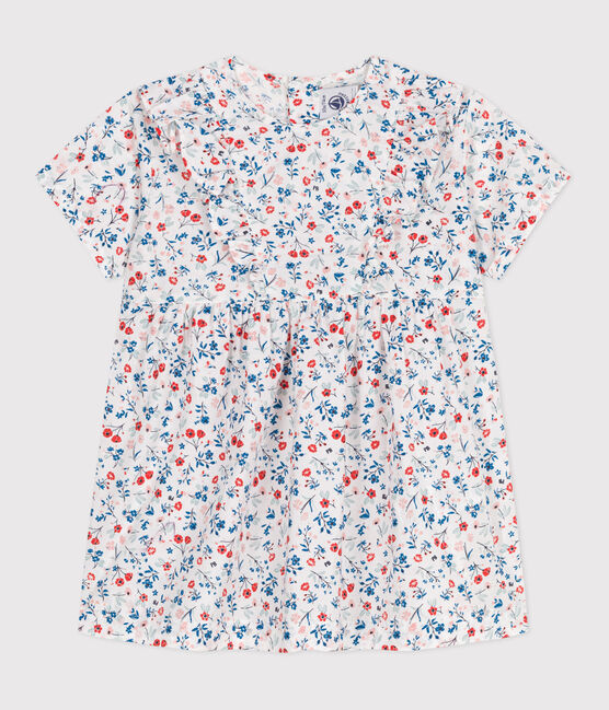 Babies' short-sleeved floral print cotton dress MARSHMALLOW white/MULTICO white