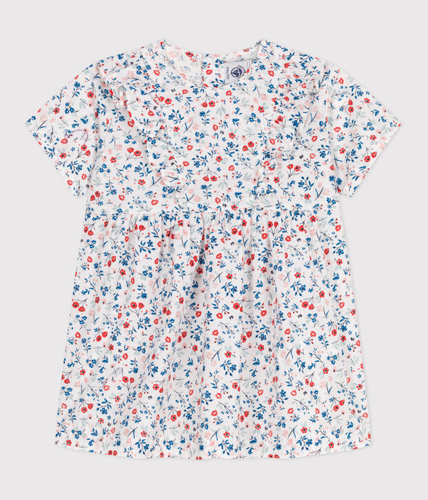 Babies' short-sleeved floral print cotton dress white/multicolor