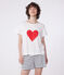 Women's short heart print cotton pyjamas MARSHMALLOW white/SMOKING blue