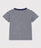 Boys' Striped Cotton T-Shirt MEDIEVAL blue/MARSHMALLOW white