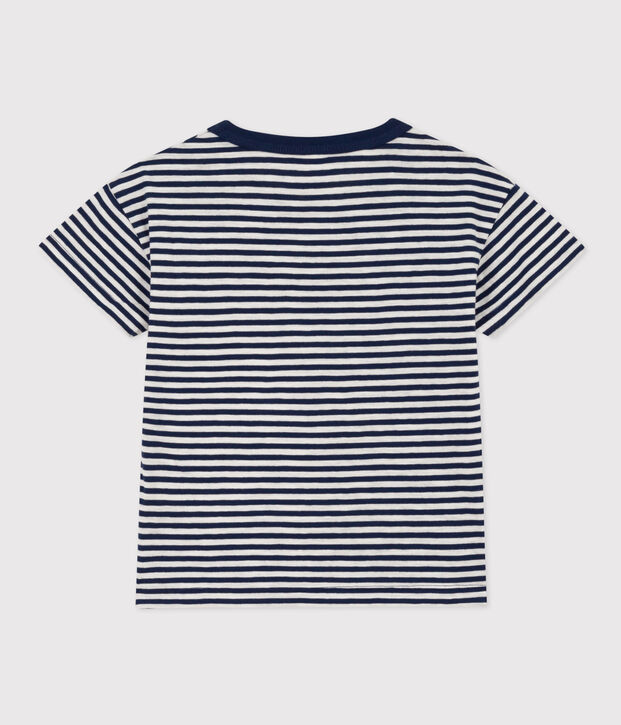Boys' Striped Cotton T-Shirt blue/white