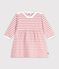 Babies' long-sleeved stripy cotton dress pink/ecru