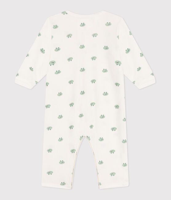 Babies' footless frog pattern cotton pyjamas MARSHMALLOW white/MULTICO white