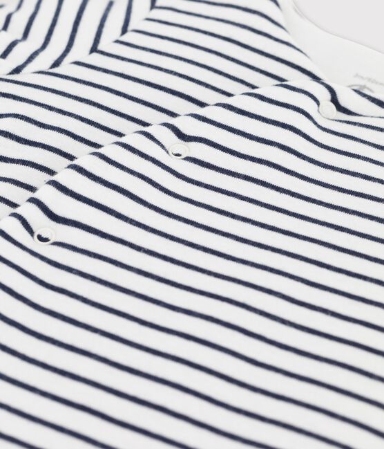 Babies' Striped Organic Cotton Long Playsuit MARSHMALLOW white/SMOKING blue