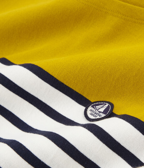 Women's short-sleeved stripy breton top BAMBOO yellow/MARSHMALLOW white/SMOKING
