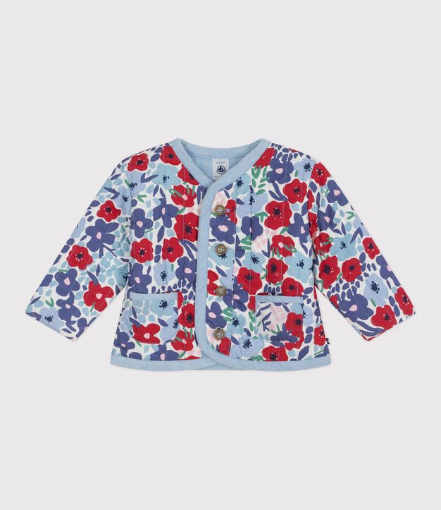 Babies' quilted cotton jacket, printed with flowers white/multicolor