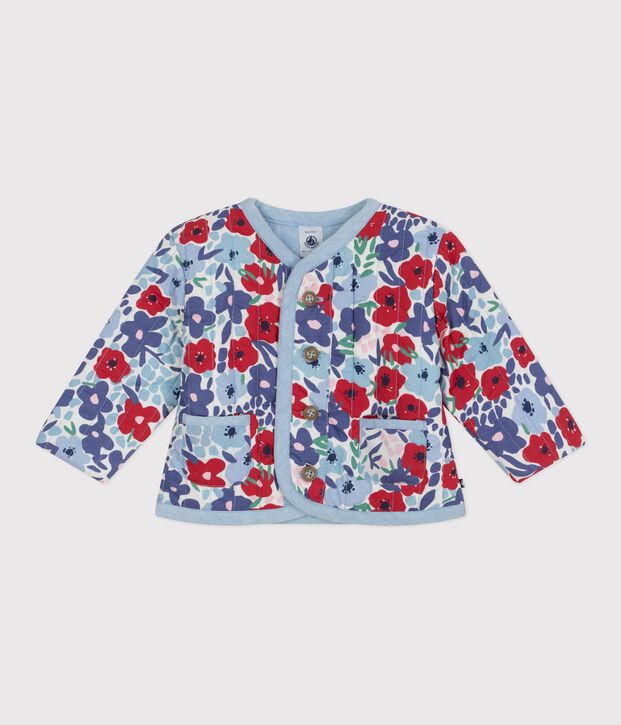 Babies' quilted cotton jacket, printed with flowers white/multicolor