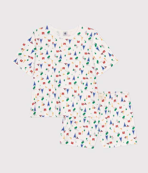 Women's Paris-pattern Cotton Pyjama Shorts and T-shirt white/blue/multicolor