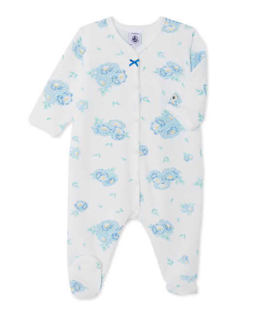 Baby girls' print velours sleepsuit LAIT white/BLEU blue/MULTICO