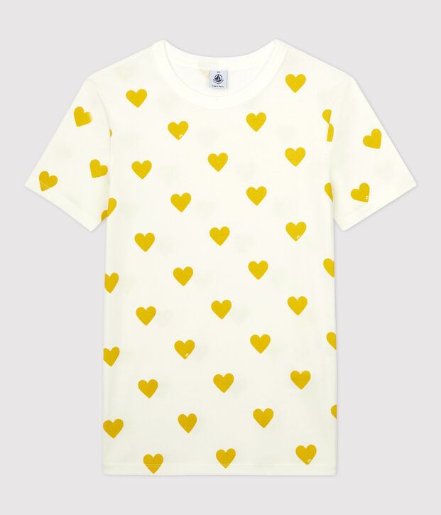 Women's Heart Round-Neck Cotton T-Shirt white/yellow