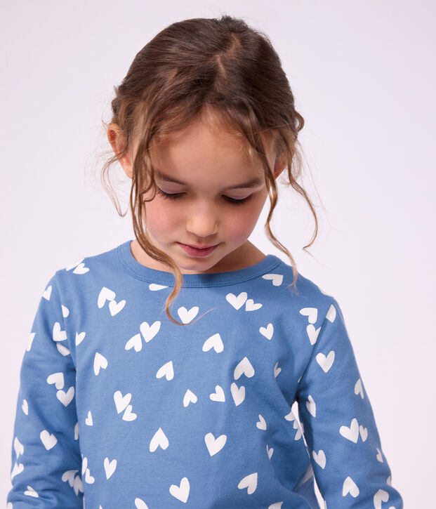Children's fleece pyjamas with hearts blue/white