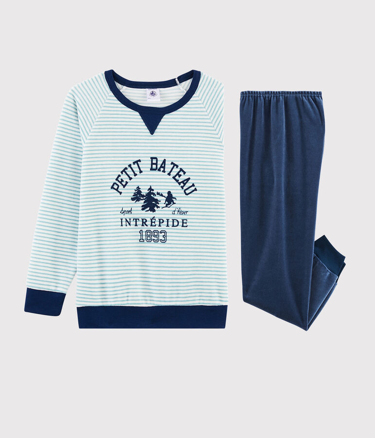 Boys' Yeti Motif Velour Pyjamas blue/multicolor