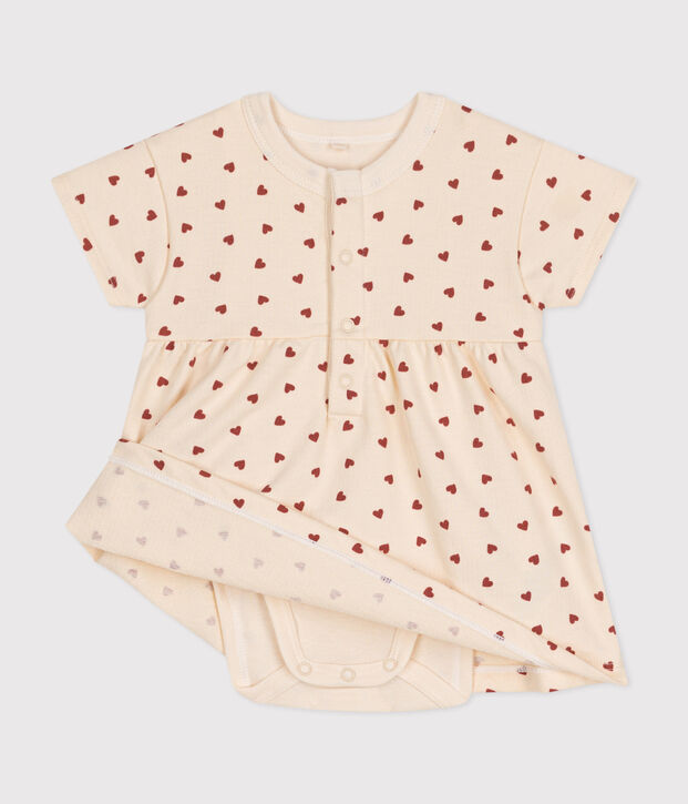 Babies' Lightweight Fleece Dress Ecru/brown