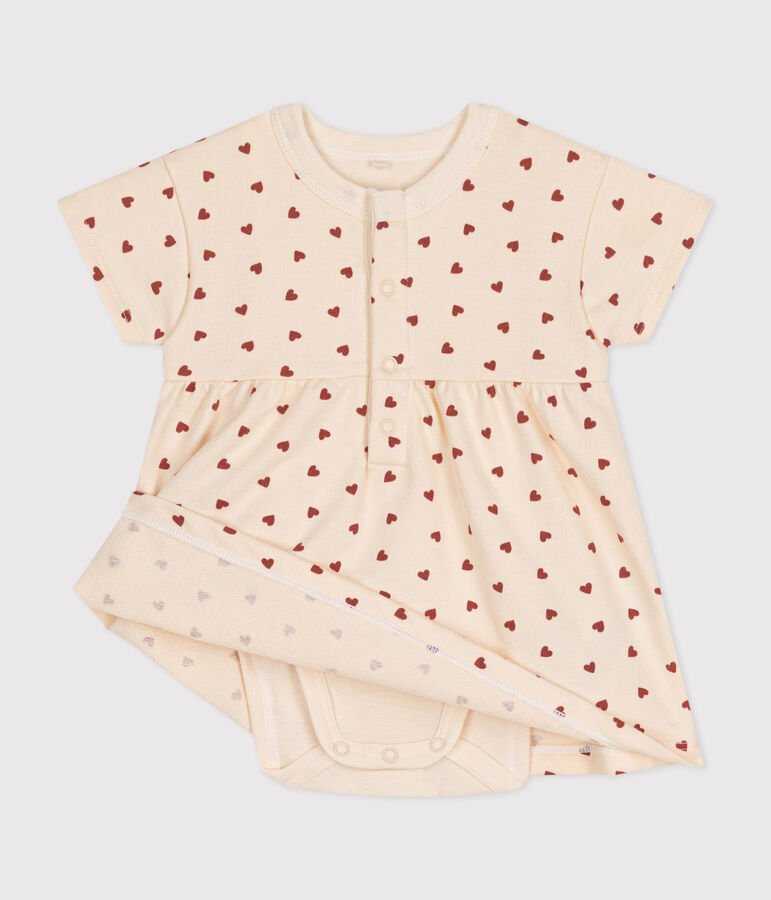 Babies' Lightweight Fleece Dress Ecru/brown