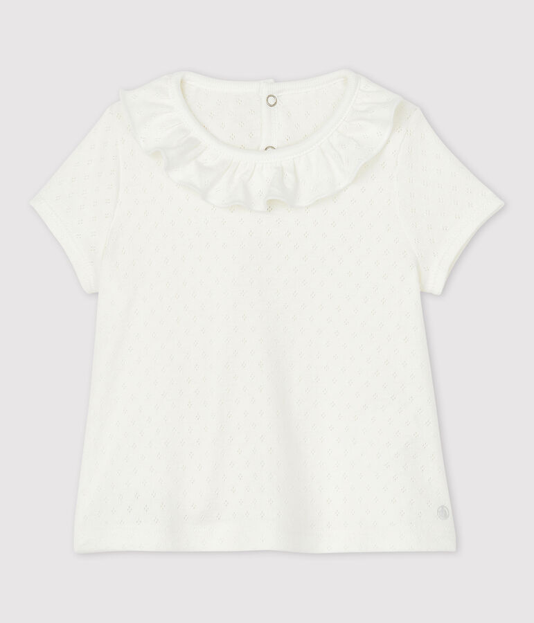 Baby Girls' Short-Sleeved Cotton Openwork Blouse white