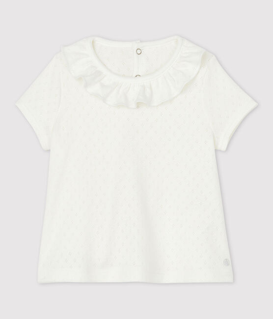 Baby Girls' Short-Sleeved Cotton Openwork Blouse MARSHMALLOW white