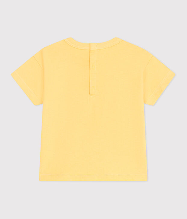 Babies' short-sleeved plain cotton T-shirt yellow
