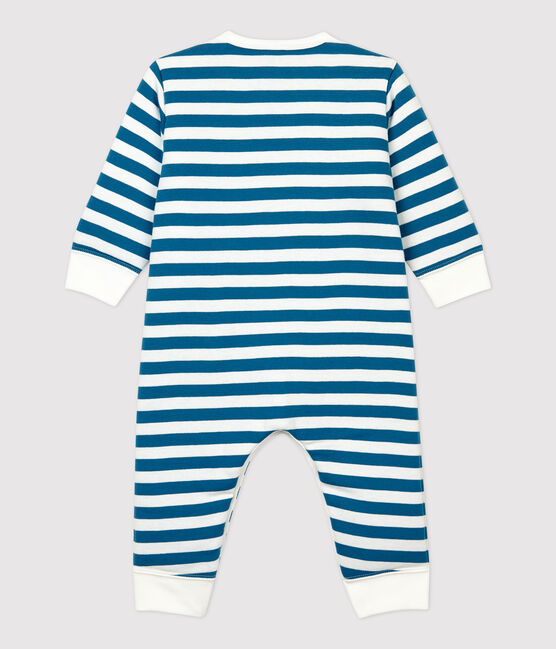 Babies' Footless Blue Striped Padded Cotton Jumpsuit MALLARD /MARSHMALLOW