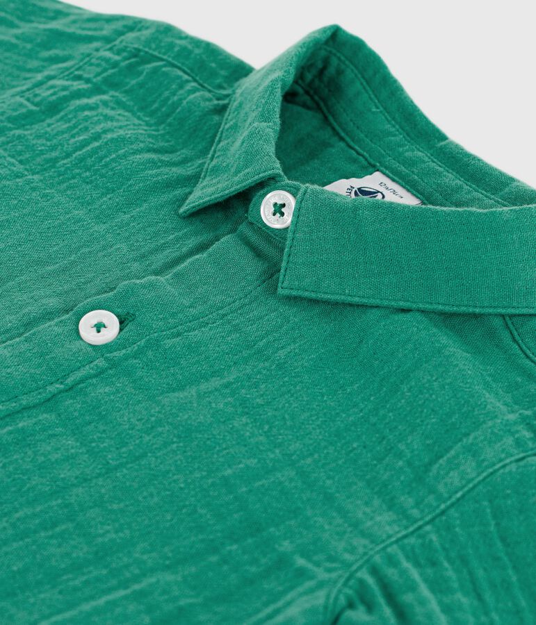 Babies' short-sleeved plain cotton/linen shirt green