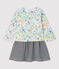 Baby Girls' Long-Sleeved Jersey Dress POUSSIERE grey/MULTICO white