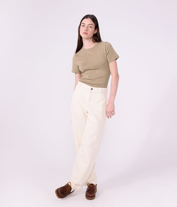 Women's short-sleeved plain cotton T-shirt beige