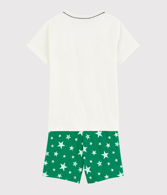Boys' Green Starry Cotton Short Pyjamas MARSHMALLOW white/GAZON green