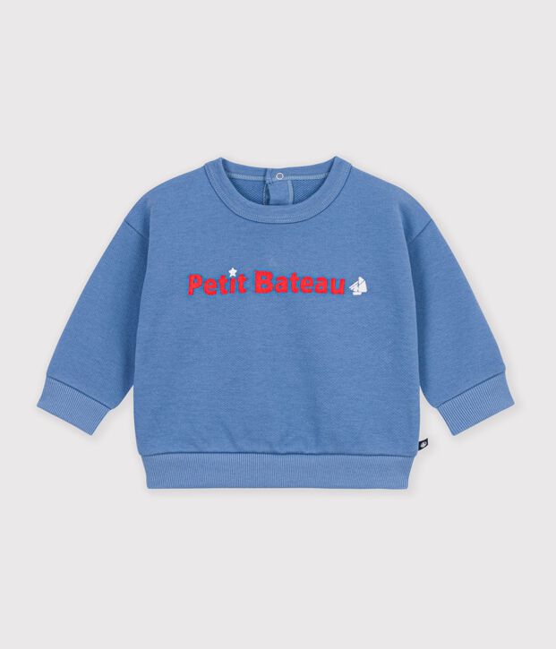 Babies' sweatshirt in plain cotton with embroidery blue
