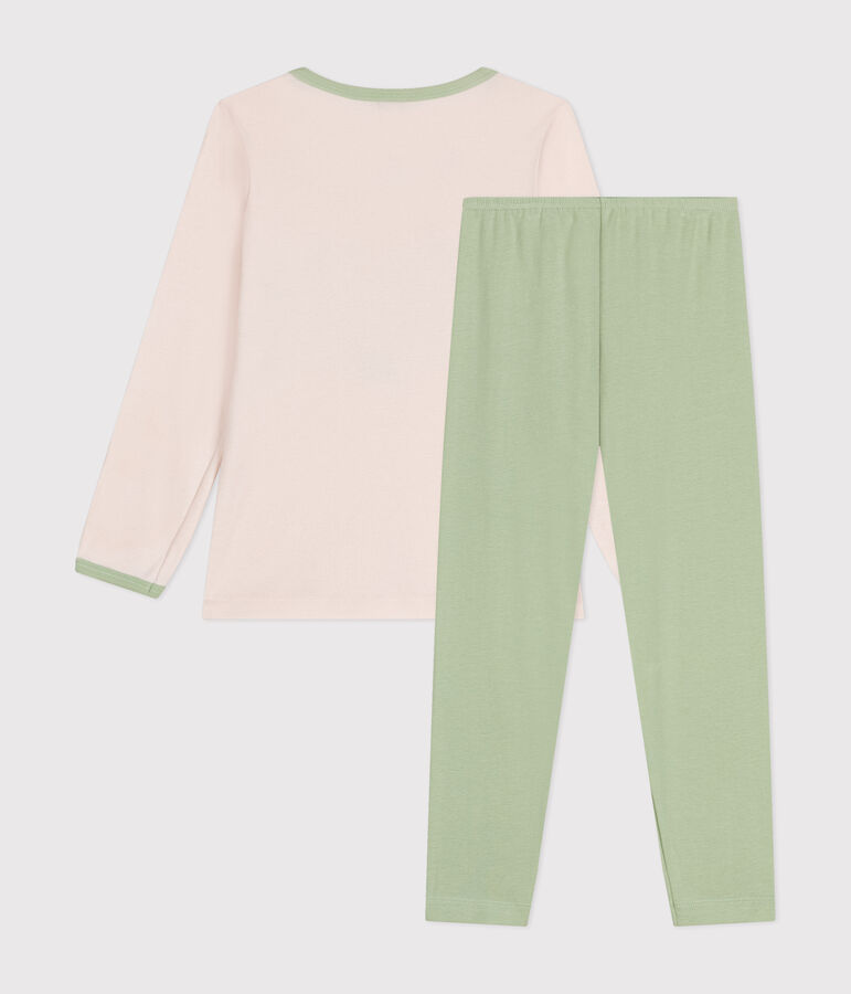 Girls' long-sleeved cotton pyjamas beige/green