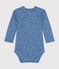 Babies' Long-Sleeved Cotton Wrapover Bodysuit. BEACH blue/MARSHMALLOW