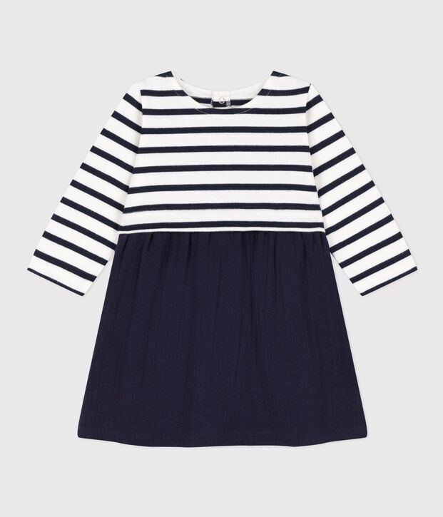 Babies' Long-Sleeved Dual Material Dress blue/white