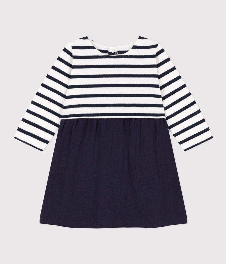 Babies' Long-Sleeved Dual Material Dress blue/white