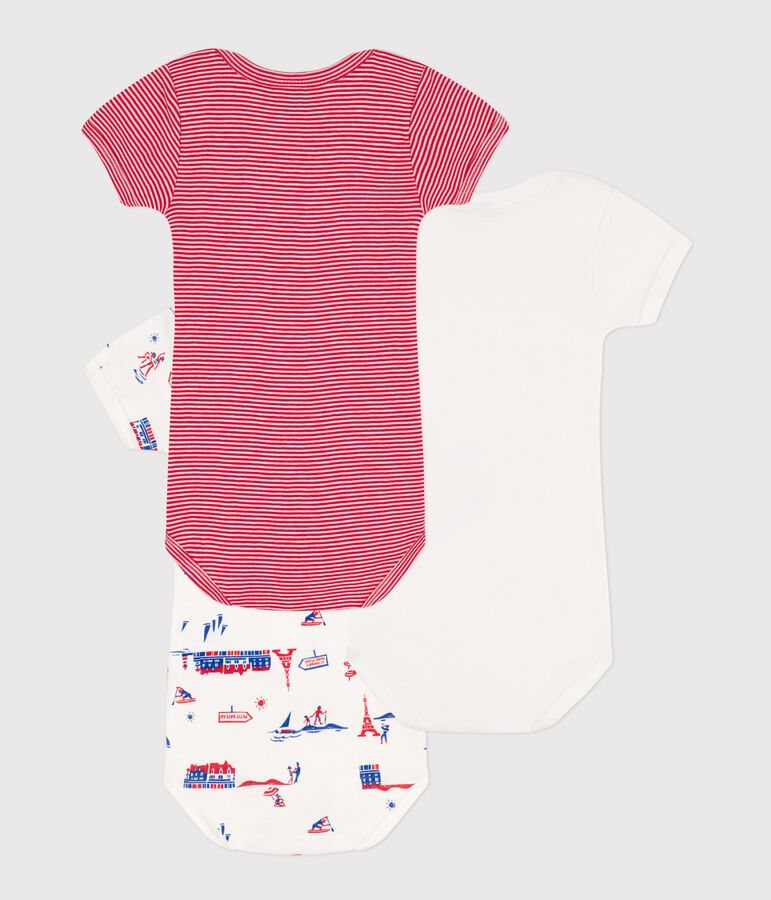 Paris Print Short-Sleeved Cotton Bodysuits - Pack of 3 multicolor