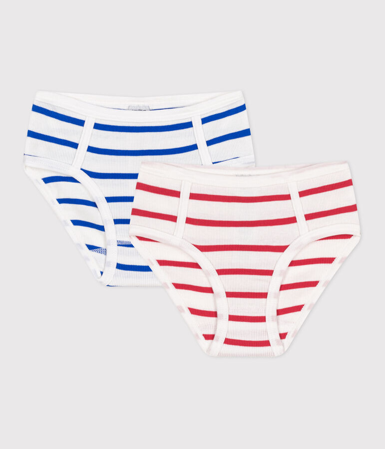 Children's high-waisted stripy cotton pants - 2-Pack multicolor