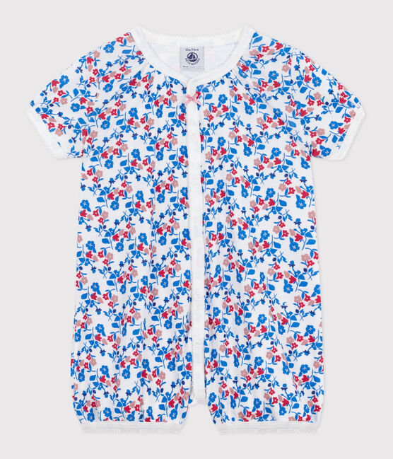 Babies' short floral cotton jumpsuit MARSHMALLOW white/MULTICO white